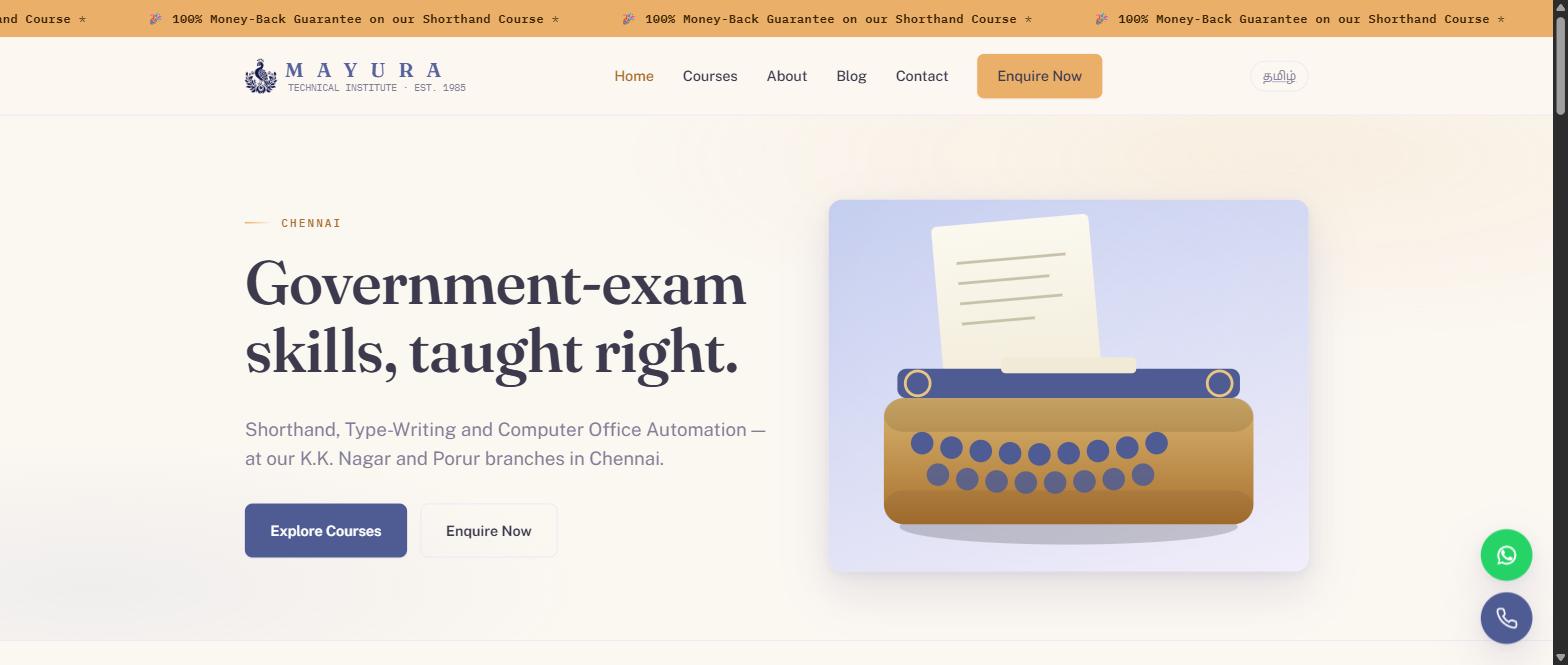 Mayura Technical Institute website homepage
